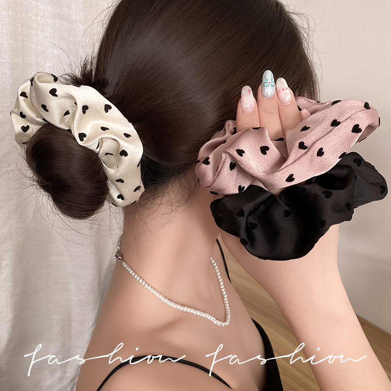 프랑스 복고풍 러브 웨이브 도트 블랙 새틴 대장 헤어 링 유행 복고풍 로우 포니 테일 헤드 로프 볼 헤드 헤드 헤드 헤드 헤드 헤드