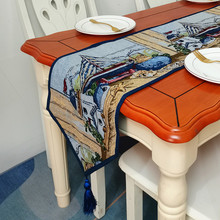美式乡村样板餐桌编织桌旗北欧风景提花麻布桌条桌垫轻奢桌垫布条