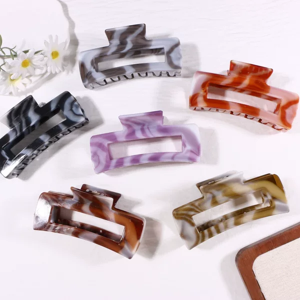 New Ink-Printed Square Hair Clip, Sweet and Girly Large Hairpin, Chinese Style Wavy Elegant Hair Bun Shark Clip