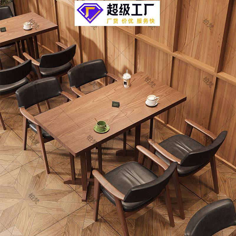 Mesas de café comerciales medievales y sillas combinadas dulces horneado mesa de cafeteria vintage hot pot tienda mesa de madera maciza sillas