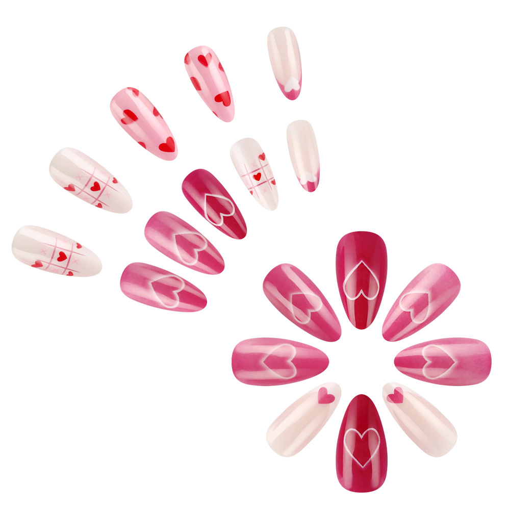 15g Weight press-on nails Nail Supplies Plastic Material Valentine'S Day Festival Heart Shape Pattern Pink Color Valentine'S Day Heart Shape Plastic Press-on Nails 7