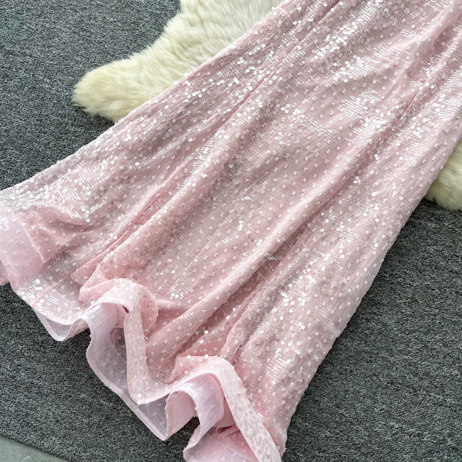 Women's French Style Sequined Mesh Pleated Two Piece Set With Fitted Waist Elegant Sophisticated Look For Spring Autumn_ecoleips.com