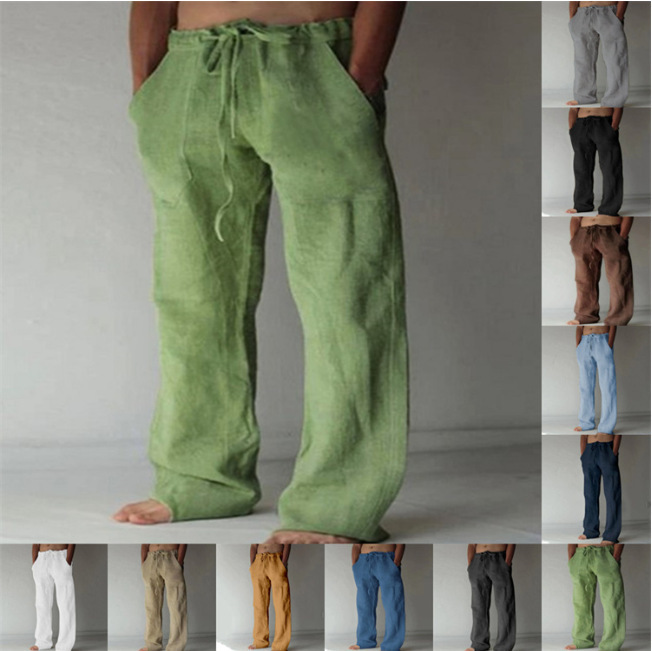 2024 New Four Seasons Men's Loose Trousers Beach Pants Casual Pants Front Placket Drawstring Pocket Cotton Fashion in stock
