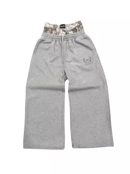 Europa y los Estados Unidos Cross-border retro callejera hip-hop zapatos bordados doble cintura cabeza de diseño sensación falsa dos pantalones casuales sueltos image 6
