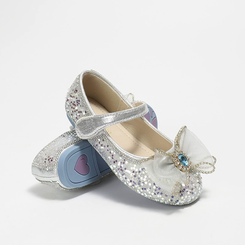 Aisa Crystal Princess Shoes 2023 Весна и Осень Новый лук Детская кожаная обувь Удобная мягкая подошва страз