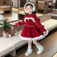 女童加绒洛丽塔圣诞公主裙套装2024秋冬新款女孩洋气年服连衣裙潮