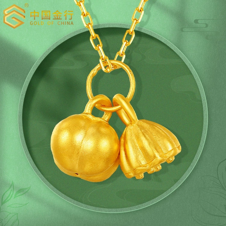 Золотой кулон 999 пробы, Женский одиночный кулон, золотой кулон в виде лотоса и Хурмы, чистое золото, маленькие аксессуары, ожерелье, подлинные товары, подарок на день рождения