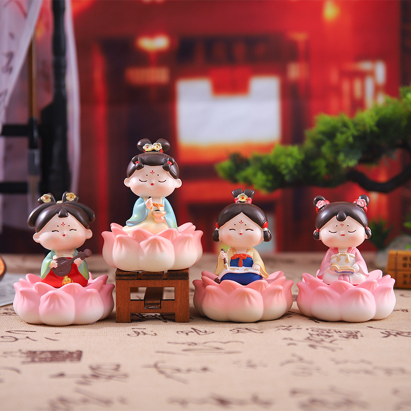 新作の中国風唐時代の女性の首振り置物、樹脂工芸品、古代風少女のデスクトップや車載装飾品|undefined