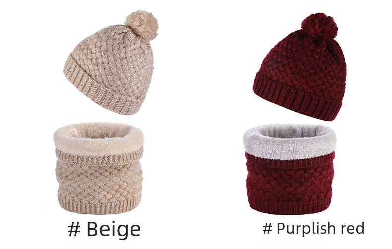 Unisex Schal Mode Winter Samt Strickmütze Set Pelz Ball Kappe Warm Einfarbig Hals Set_voghion.com