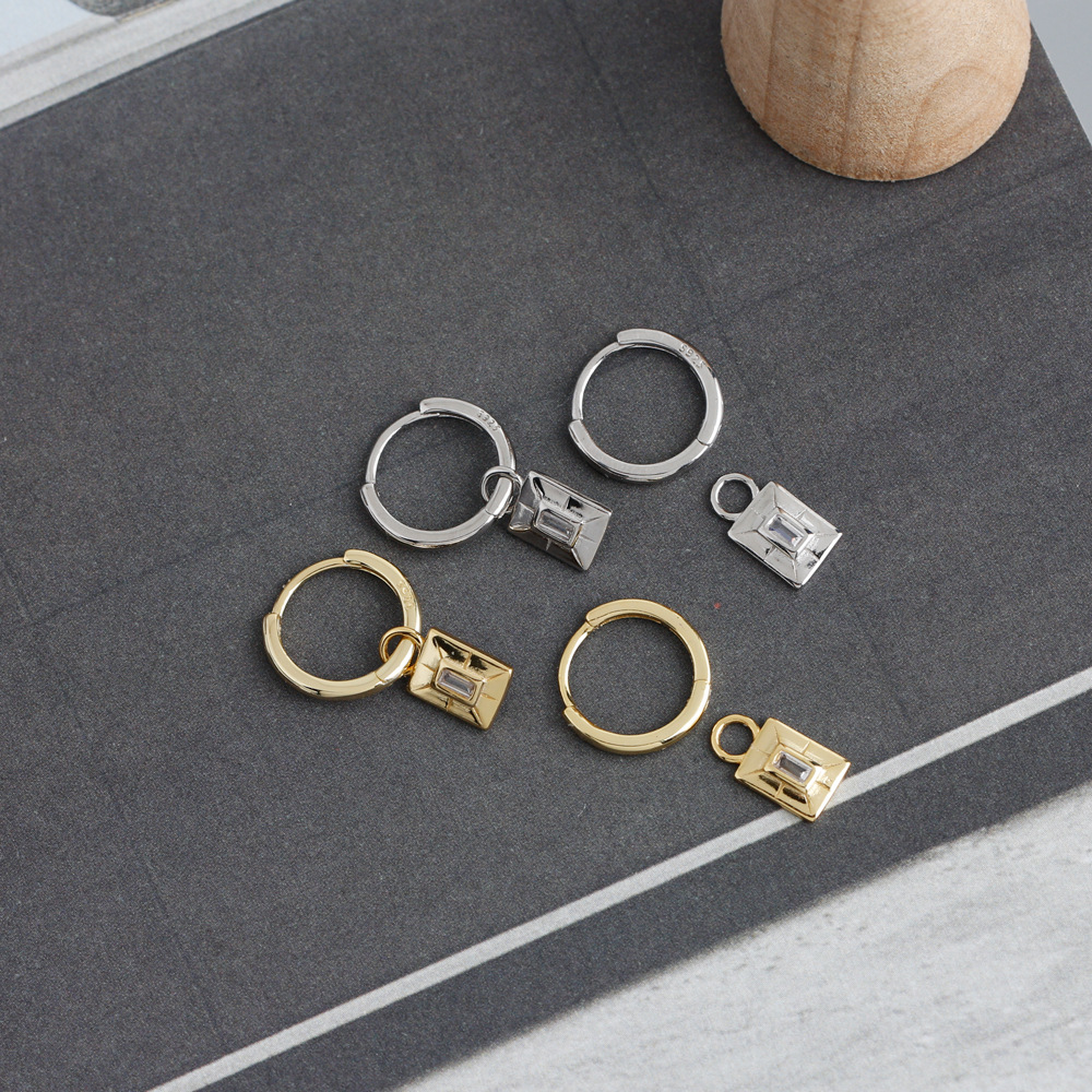 Fashion Geometric Sterling Silver Inlay Zircon Dangling Earrings 1 Pair