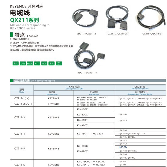 QX211-8PS-1000 基恩士PNP屏蔽缆线 对应CN1 PCL模块 CN2端子台侧