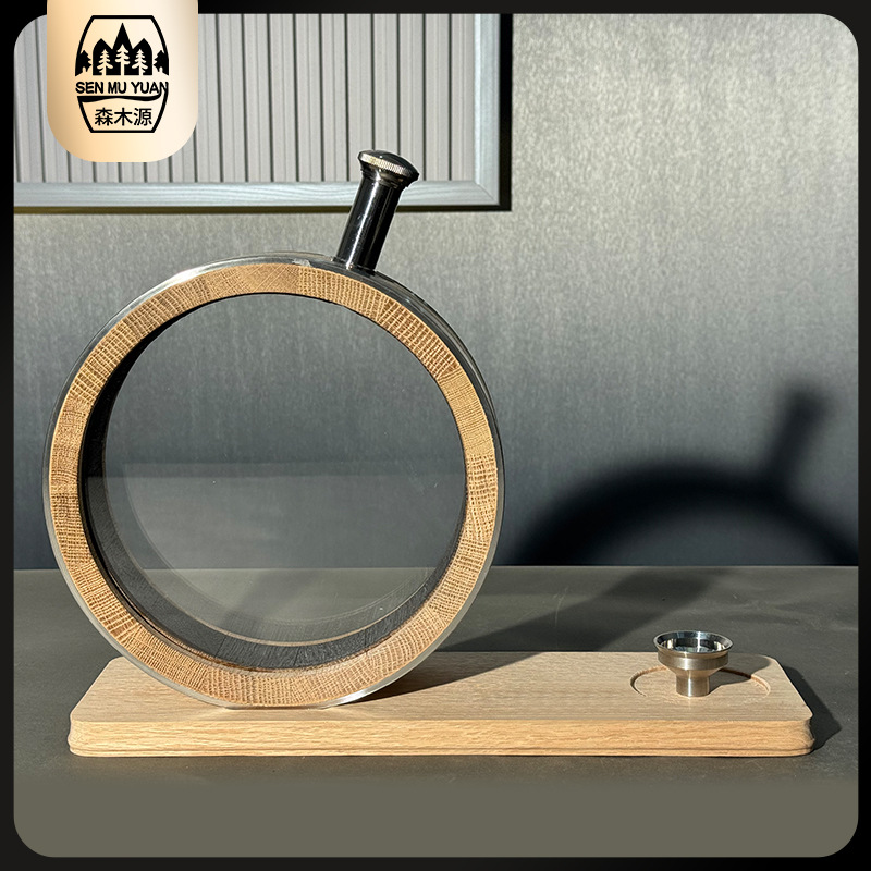 800ml Small Wine Flask with Visible Window, Sherry Glass, Roasted Solid Wood Whiskey Oak Barrel, Wine Brewing Barrel