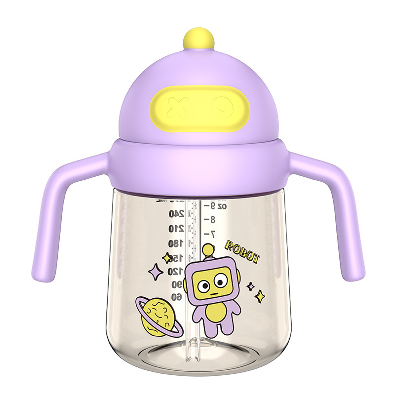Inglés caja de bebés tazas de agua para niños anti-asfixia tazas de bebés robot tazas de agua para niños tazas de bebida directa ppsu