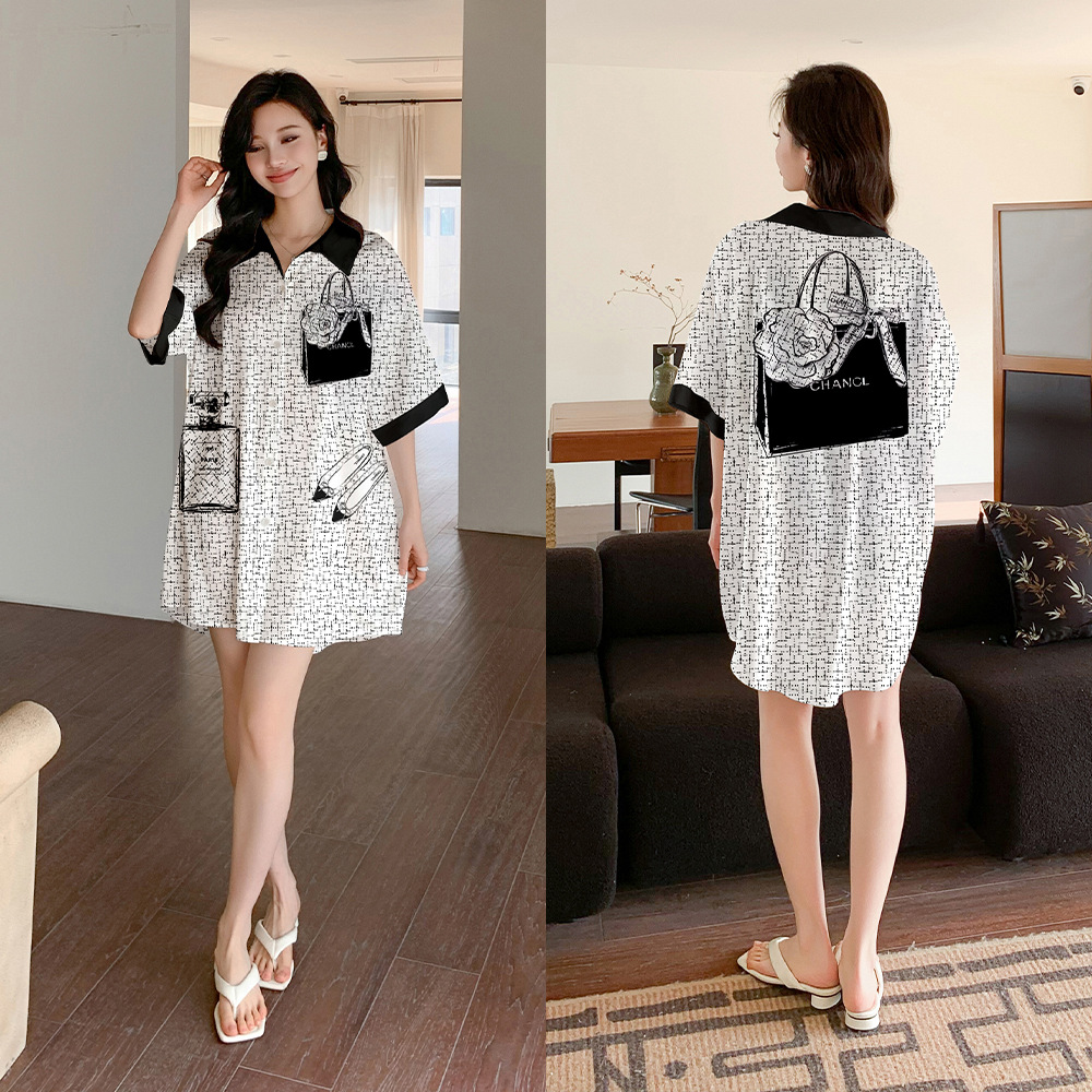 Yaoting nuevo pijama de gasa de satén para mujer Camisa de manga corta de verano camisón ropa de hogar suelta drapeada SQ3524