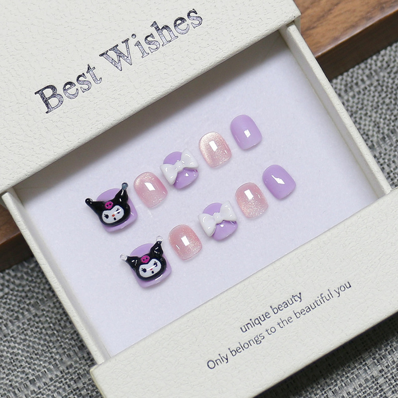 [Children's Wearable Nails] Cute Cartoon Nail Art Patch Finished Products Wholesale Student Fake Nails Removable Kt Cat