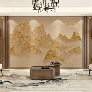 鎏金大气2026新中式山水壁布电视背景墙壁画客厅沙发墙布装饰墙纸
