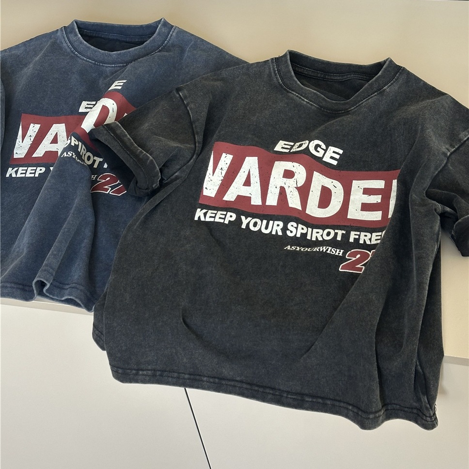 Children's Foreign Style Fried Color Short-sleeved T-shirt 2026 Summer New Korean Version Of Alphabet Boys Medium And Older Children Half-sleeved_voghion.com