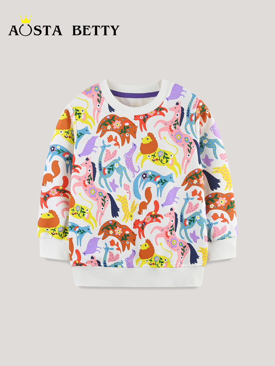 Sudadera Infantil Otoño 2026, Estilo Europeo y Americano, Divertido Estampado Animal, Sudadera para Niñas, Cuello Redondo de Algodón, Ropa Deportiva Infantil