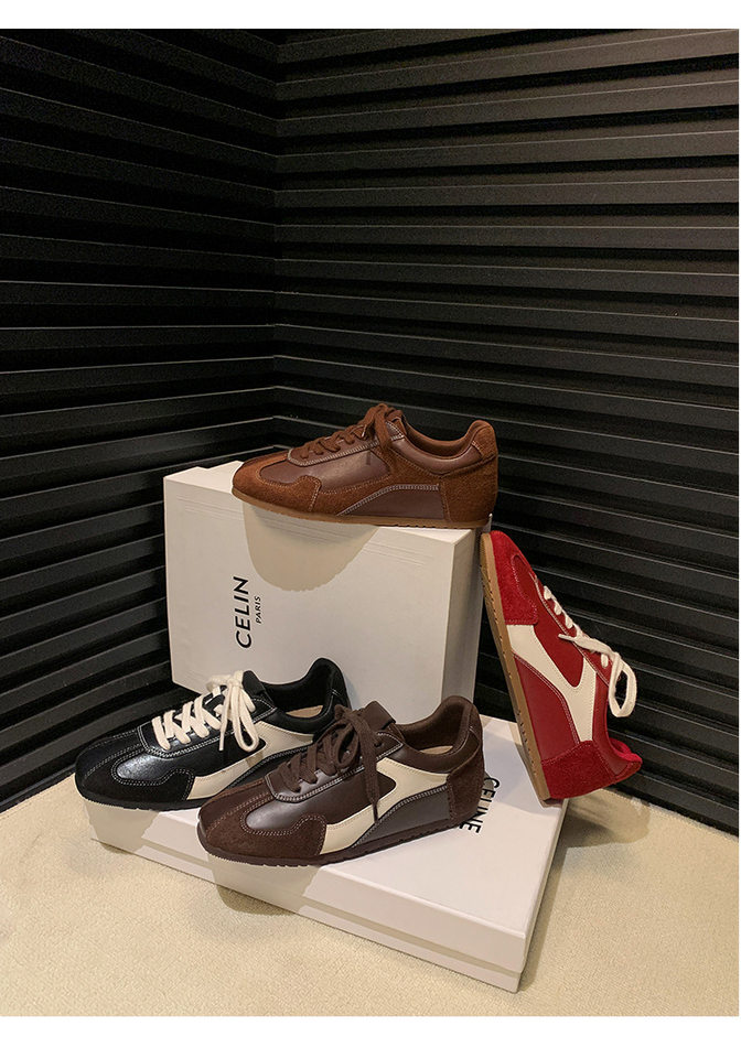 Giày sneaker nữ da cừu phối màu, đế cao su, tăng chiều cao bên trong 5 cm, kiểu retro — Màu nâu (cao hơn 5cm bên trong) có sẵn, Màu nâu (cao hơn 5cm bên trong) đã sẵn sàng để bán, Màu đen (cao hơn 5cm bên trong) có sẵn hàng, Màu đỏ (tăng thêm 5cm bên trong) hàng sẵn có chi tiết 31