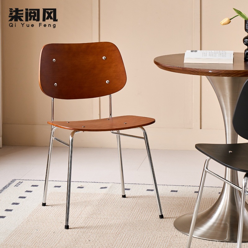 Nordic Vintage Home Solid Wood Dining Chair Black Dining Table Backrest Chair Simple Designer Dining Room Iron Middle Ancient Chair