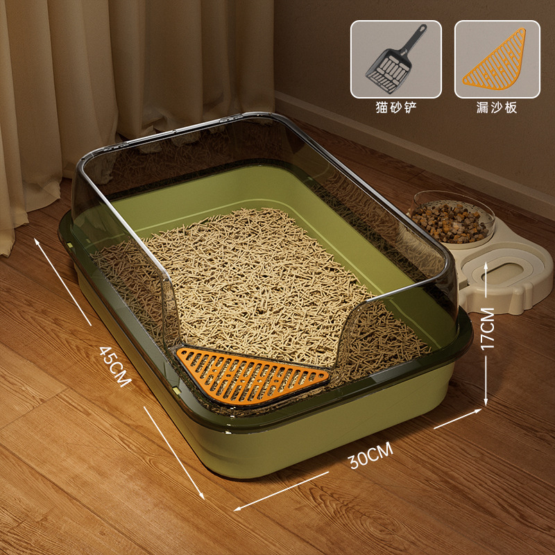 Lavabo de arena para gatos de gran tamaño, caja de arena para gatos semicerrada, gran caja de arena para gatos abierta, suministros para mascotas de gran tamaño