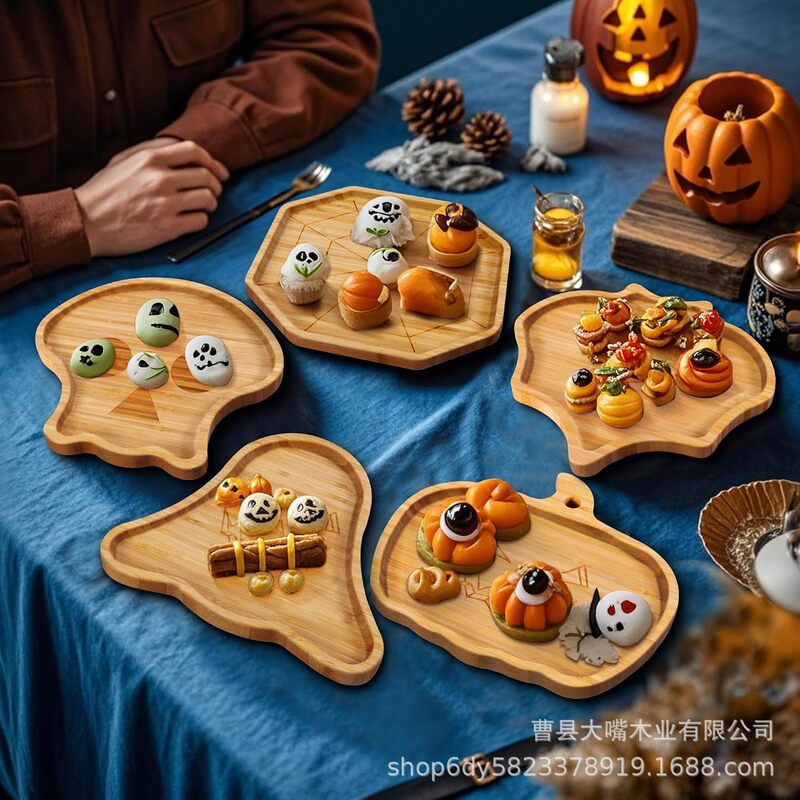 Cross-Border Bamboo Christmas Set Tray Cheese Plate Wooden Mini Bamboo Fruit Plate Holiday Pizza Tray