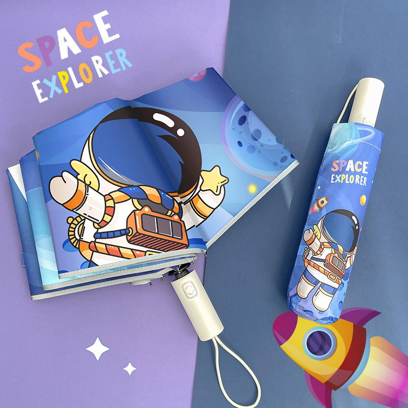 Cartoon Children's Umbrella Automatic Anti-rebound Secreted Safety Sunny Umbrella Folding Sunshade Reflective Umbrella for Students