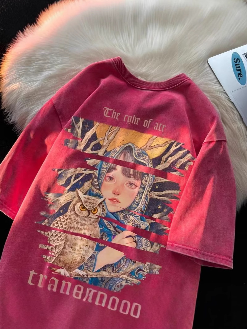 Camiseta de manga corta de algodón de la marca de moda de la calle alta estadounidense para hombres verano retro marea casual lavado viejo media manga guapo camiseta