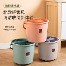 带轮子家用加厚拖地拖把桶塑料旋转拧水墩布单桶手动挤水桶地拖桶