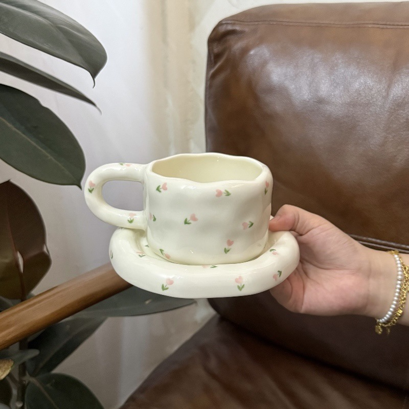 Ins estilo coreano mano irregular cerámica tazas de café y platos pintados a mano gordo tazas y platos ventas transfronterizas