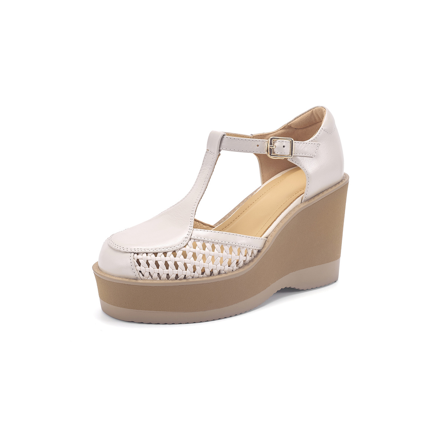 Sandal nữ cao gót đế dày 9,5 cm quai ngang khóa T — đen