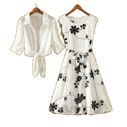 Single piece/set 2025 summer new retro printed small black dress, high-rise sleeveless slimming skirt, two-piece dress