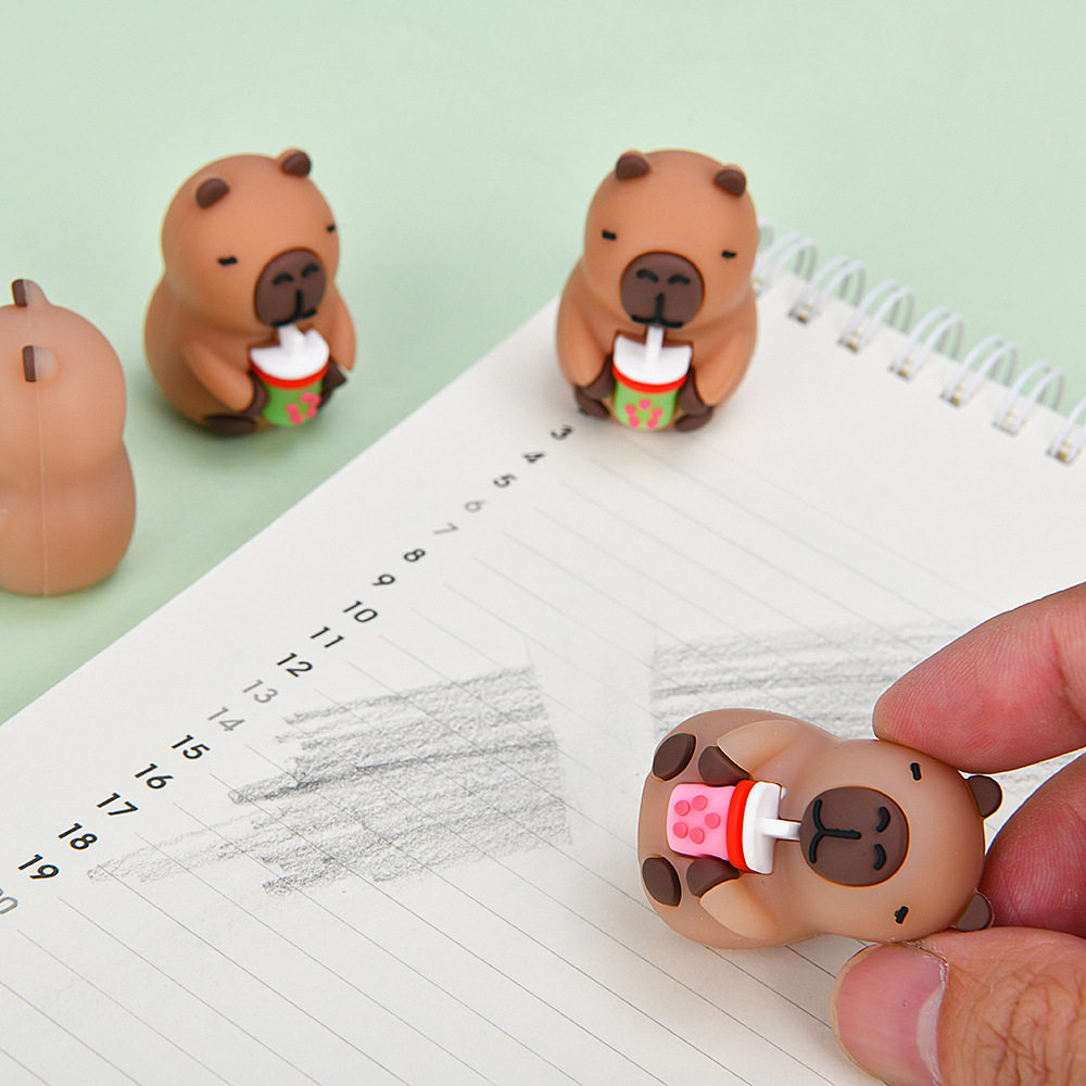Cute Capibara Eraser 3D estereoscópio Animal PVC Eraser Limpie Desktop Puppet Decoration Eraser