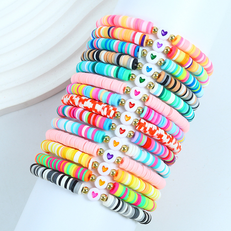 Cross-Border Soft Clay Heart Bracelet Weaving Simple Peach Heart Soft Clay Friendship Bohemian Set Bracelet Accessories
