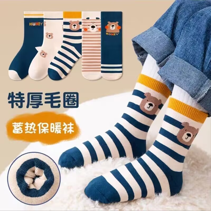 (두껍고 따뜻한 테리 양말) 줄무늬 곰 스타일