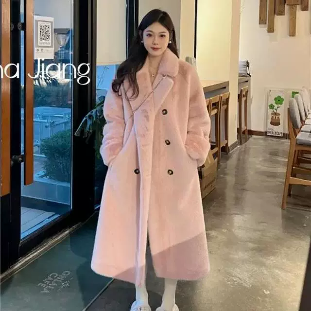 Зимнее длинное пальто из искусственного меха под норку 2025 года с хлопковой подкладкой для женщин, модное пальто из искусственного меха.