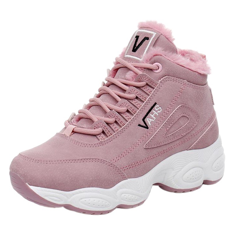 INS zapatos populares zapatillas de deporte casuales de mujer con forro polar zapatos acolchados de algodón estilo coreano ulzzang zapatos de papá altos para mujer 2020 Invierno