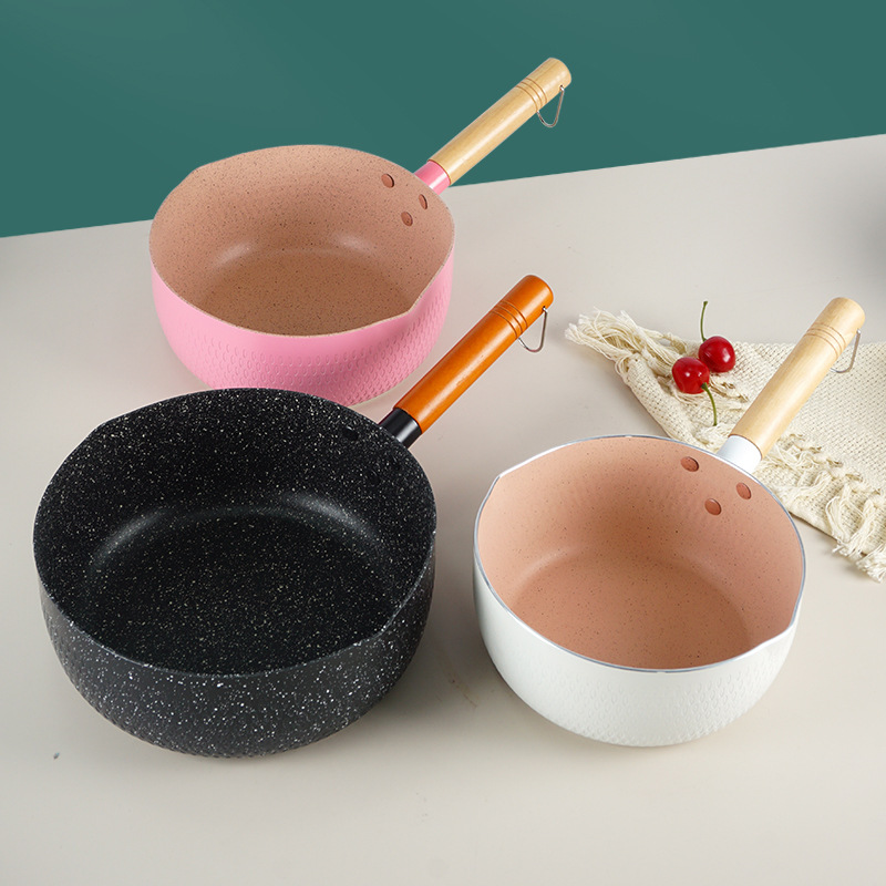 Estilo japonés sartén de nieve compuesto multi-capa inferior sartén antiadherente olla de fideos instantáneos cocina de inducción fondo plano pequeña olla de sopa olla de leche de piedra maifan