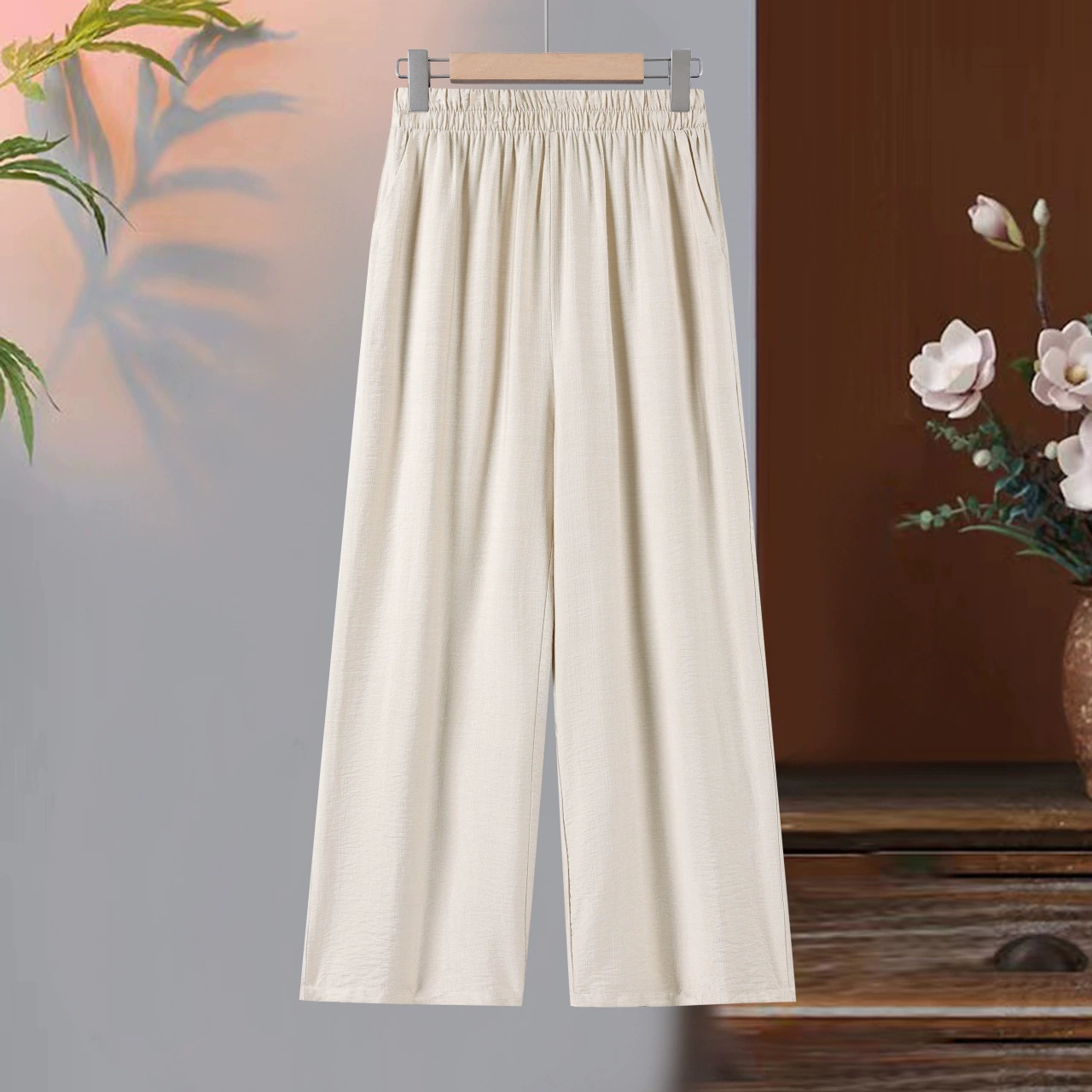 Мама летние свободные хлопчатобумажные широкие брюки среднего и пожилого возраста женские летние брюки с высокой талией повседневные брюки бабушки большие размеры брюки