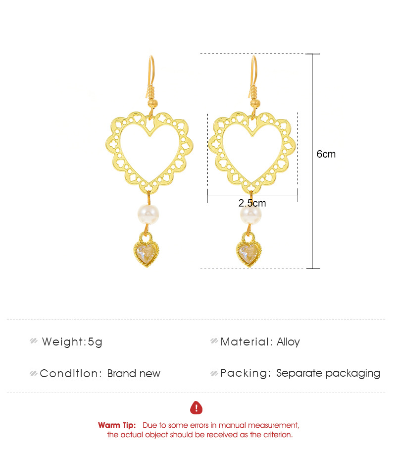 Fashion Simple Hollow Heart-shaped Metal Geometry Pearl Earrings display picture 1