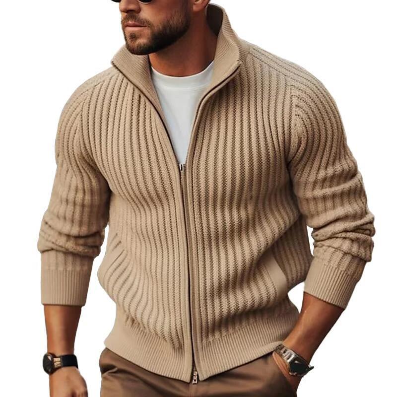 2025 Spring and Autumn New Cardigan Sweater for Men, Korean Style Trendy Zipper Outerwear Knitwear Jacket for Men, Fleece-Lined and Thickened for Winter