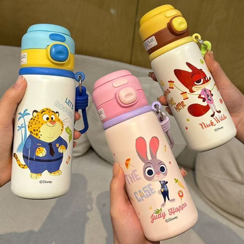Mad Animal City Judy Nick Taza de calentamiento para chicas lindas tazas de paja portátiles para estudiantes de escuela primaria doble hervidor de agua