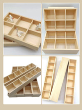 S228木质收纳盒幼儿园美工区材料多格子美术绘画蜡笔桌面收纳整理