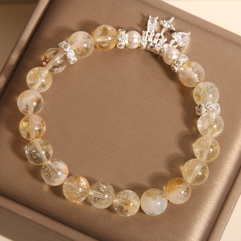 Pulsera de citrino natural para mujer, verano, lujo ligero, nicho, sentido de alta gama, transferencia de fortuna, pulsera de cristal de torre amarilla, regalo para novias