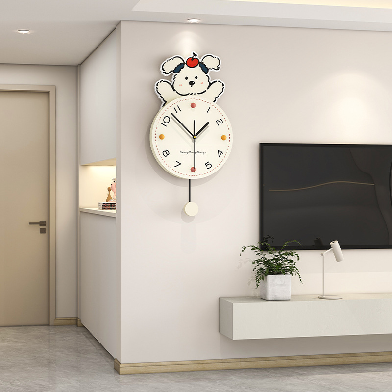 时尚简约钟表客厅高级感家用创意小狗挂钟餐厅装饰时钟挂墙免打孔