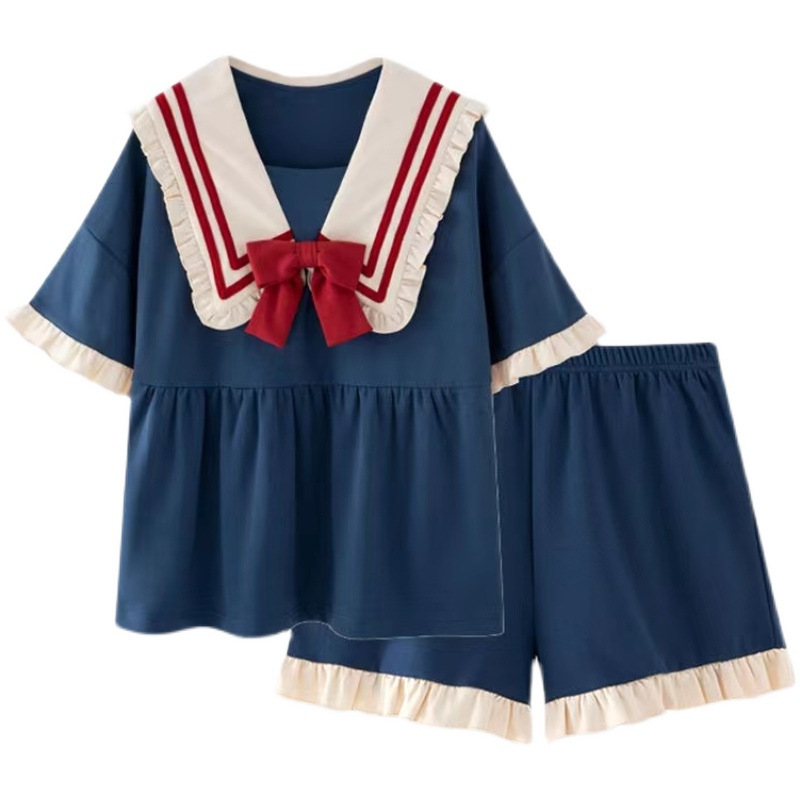 2023 de manga corta hermosa niña dulce arco princesa estilo pijamas estilo estudiante al aire libre casual traje de desgaste para el hogar