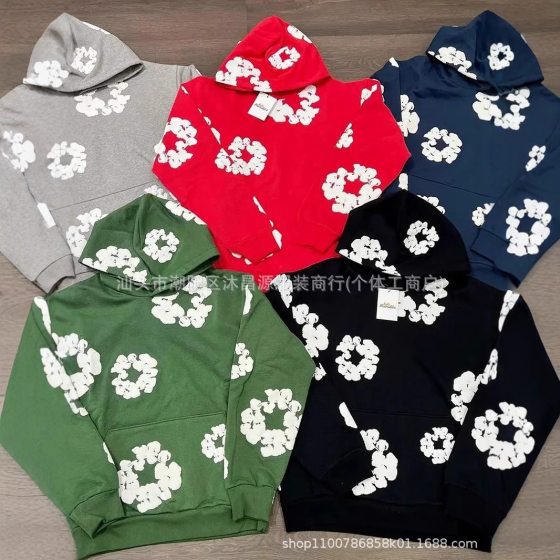 American Style Trendy Retro Foam Printed Loose Sweater Hip-Hop Distinctive Street Pullover Hoodie Sweater suit