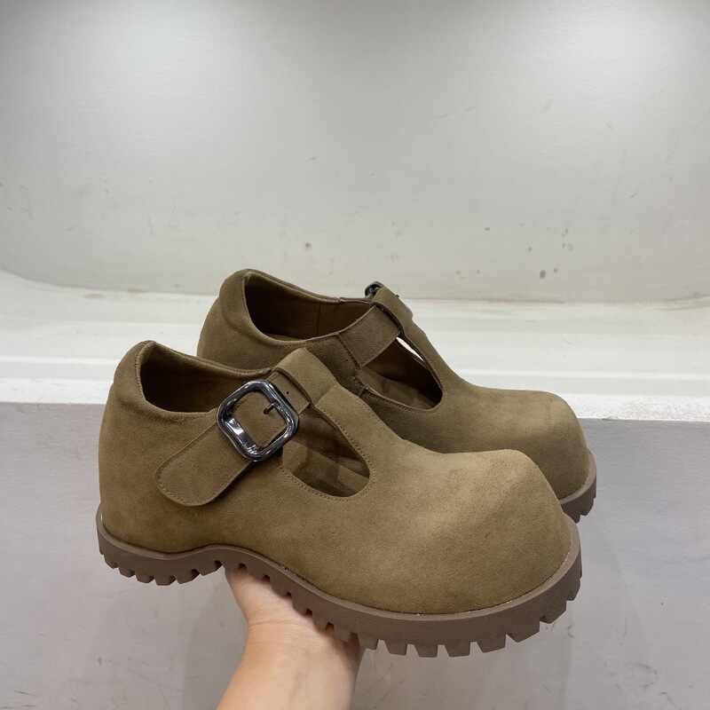 Genuine Leather Inner Heightened Bocken Shoes Women's All-inclusive 2025 Spring New Thick-soled Mary Jane Shoes Big Head JK Shoes for Women