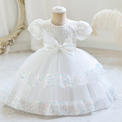 Children's first birthday dress for girls, princess style high-end girl dress, baby wedding dress, ball gown cake skirt, cross-border.