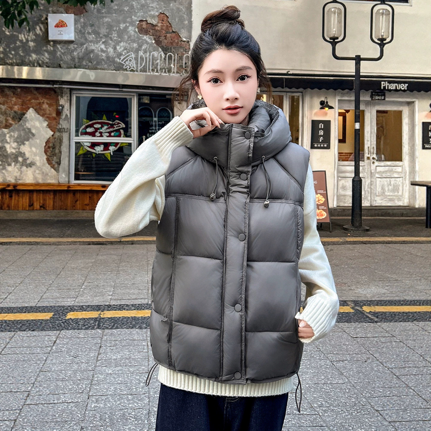 여성 후드 패딩 조끼 겨울 루즈핏 보온 베스트 데일리 레이어드 아우터